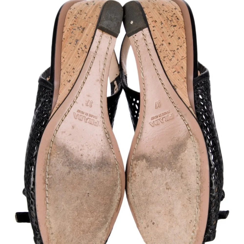 Prada leather laser cut accent slingback sandals. - Picture 4 of 4